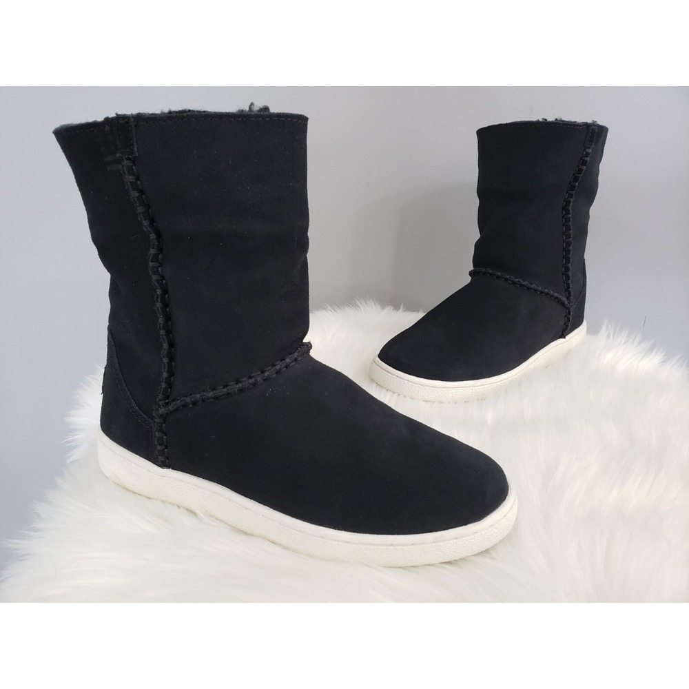 NEW UGG Mika Faux Shearling Cuff Boot Size 6 US‎ Slip On Solid Black Womens